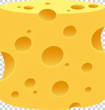 A yellow cheese block with various sized holes throughout it, food with a s.. Stock Illustration