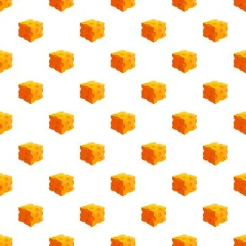 Yellow cheese cubes repeating pattern on white background Illustrazione stock