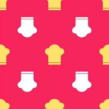 Yellow Chef hat icon isolated seamless pattern on red background. Cooking symbol 스톡 일러스트