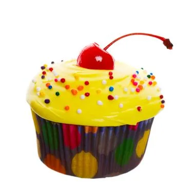 Yellow cherry cupcake Stock Photos