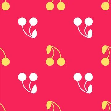 Yellow Cherry icon isolated seamless pattern on red background. Fruit with le 스톡 일러스트