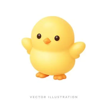Yellow chick 3D realistic icon. Adorable Easter baby bird vector illustration Stock Illustration