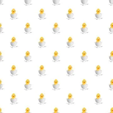 Yellow chick hatching from egg seamless pattern Illustrazione stock