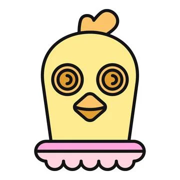 Yellow chick head minimal flat line art icon Stock Illustration