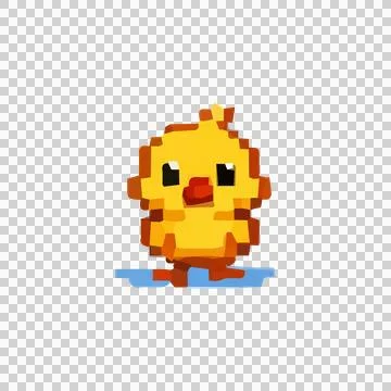 Yellow Chick Pixel Art Design Vector Stock Illustration