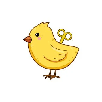 Yellow chick wind up toy character illustration Stock Illustration