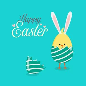 Yellow chicken in cracked eggs Stock Illustration