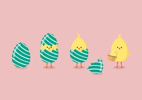 Yellow chicken cracking from egg Stock Illustration