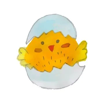Yellow chicken hatched from the shell on a white background. Stock Illustration