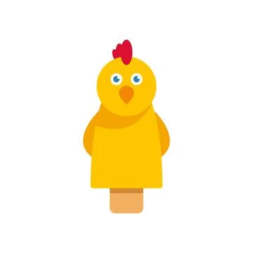 Yellow chicken toy puppet flat vector icon Stock Illustration