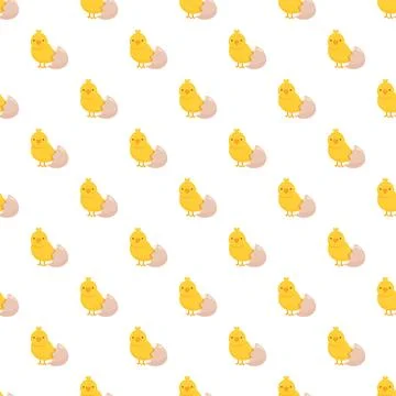 Yellow chicks hatching from eggs seamless pattern Stock Illustration