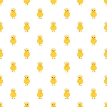 Yellow chicks hatching from eggshell seamless pattern イラスト素材