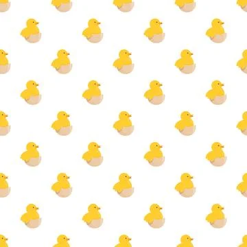 Yellow chicks hatching from eggshells seamless pattern Stock Illustration