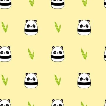 Yellow childish pattern with panda. Squishmallow. Seamless background with panda イラスト素材