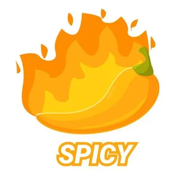 Yellow chili pepper burning with flames, a symbol of spice and heat Stock Illustration