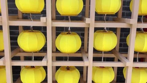Yellow Chinese Lanterns Static Wide Shot Texture Background Видео 331728573