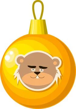 A yellow Christmas ball with a beaver pattern. Stock-Illustration