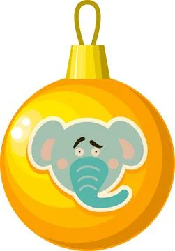 A yellow Christmas ball with an elephant pattern. Stock Illustration