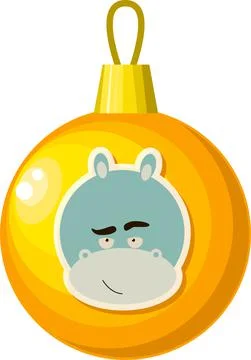 A yellow Christmas ball with a hippo pattern. Stock Illustration