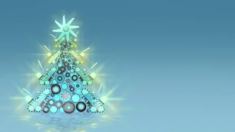Yellow Christmas tree build from ground works vehicles components on blue BG. Stock Footage 70806930