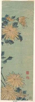 Yellow Chrysanthemums on a Blue Ground ca. 1825 Katsushika Hokusai Japanese.. Stock Illustration