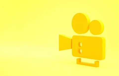 Yellow Cinema camera icon isolated on yellow background. Video camera. Movie  Stock Illustration