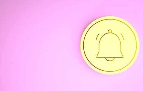 Yellow Circle button and chat notification icon isolated on pink background.  Stock Illustration