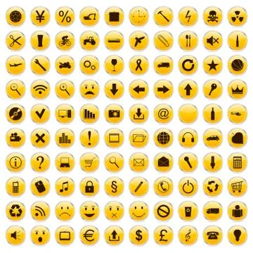 Yellow circle icons set Stock Illustration