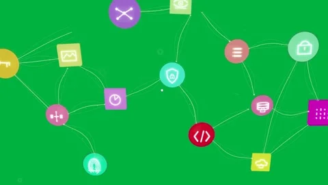Yellow circle popping starting nodes sliding forming network showing features on Stock Footage 334727020
