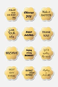 Yellow circle sticker collection, vector illustration. Stock Illustration