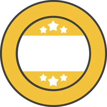 Yellow circular badge frame with three stars and dark outline Stock Illustration