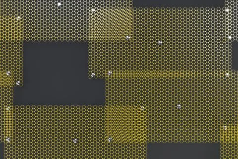 Yellow circular grates on dark grey background Ilustración de archivo