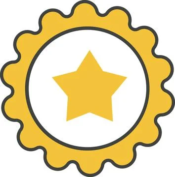Yellow circular star stamp badge seal with dark outline Stock Illustration