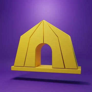 Yellow Circus tent icon isolated on purple background. Carnival camping ten.. Stock Illustration