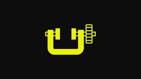Yellow Clamp and screw tool icon isolated on black background. Locksmith tool 스톡 동영상 233098963