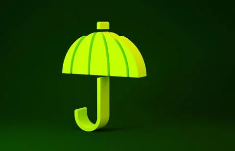 Yellow Classic elegant opened umbrella icon isolated on green background. Rai Illustrazione stock