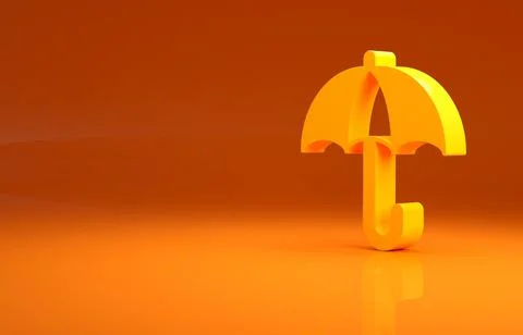 Yellow Classic elegant opened umbrella icon isolated on orange background. Rain Illustrazione stock