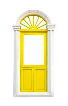 Yellow classic window frame on white Stock Photos