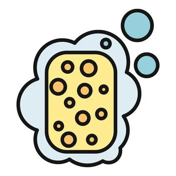 Yellow cleaning sponge surrounded by soap foam and bubbles Stock Illustration
