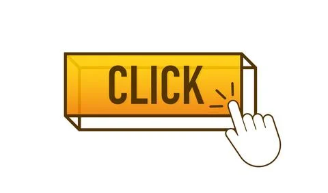 Yellow click on white background. Digital download. Click here vector web button Stock Illustration