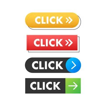 Yellow click on white background. Digital download. Click here vector web button Stock Illustration