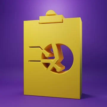 Yellow Clipboard with graph chart icon isolated on purple background. Repor.. Stock Photos