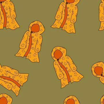 Yellow cloak pattern seamless. Coat background. Autumn vector hand draw illus Illustrazione stock