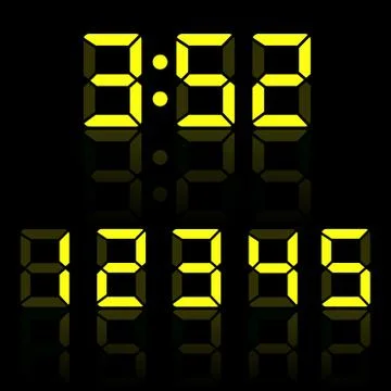 Yellow clock digits illustration Stock Illustration