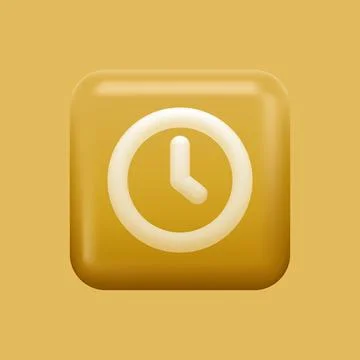 Yellow Clock Icon. Isolated 3D Square App Button Stock Illustration