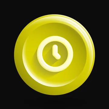 Yellow Clock Icon. Isolated 3D Round App Button Stock Illustration