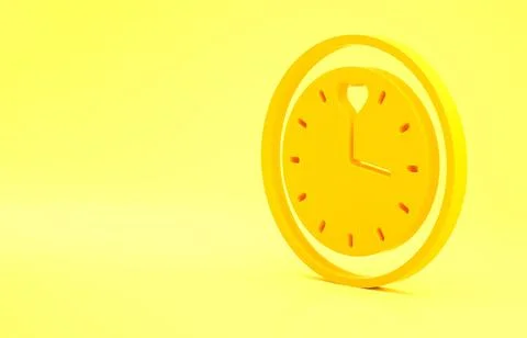 Yellow Clock icon isolated on yellow background. Time symbol. Minimalism conc Stock Illustration