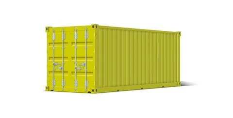 Yellow closed 3D cargo container, side view. Vector illustration on a white Stock Illustration