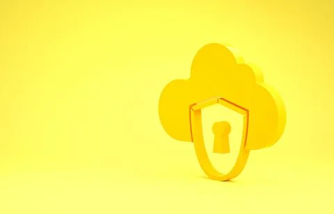 Yellow Cloud and shield icon isolated on yellow background. Cloud storage dat 库存插图