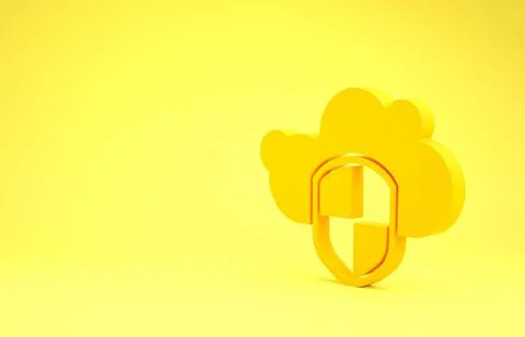 Yellow Cloud and shield icon isolated on yellow background. Cloud storage dat Illustrazione stock